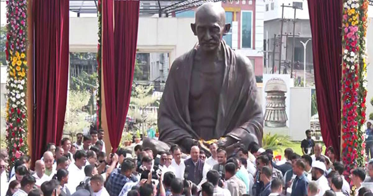 CM Sarma unveils Mahatma Gandhi statue at premises of Assam Legislative Assembly new building